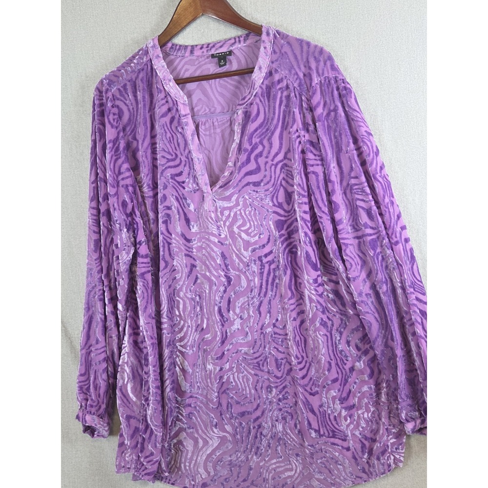 Torrid 3 Velvet Burnout Pullover Purple Long Sleeveโ Blouse Tunic Career Party